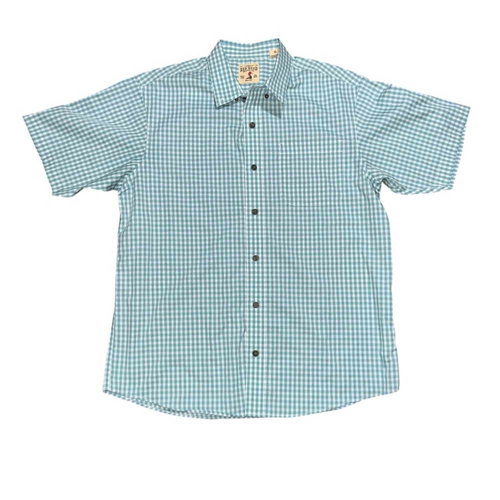Red Head Men’s Teal Plaid Button-Up Short Sleeve Shirt Size Large